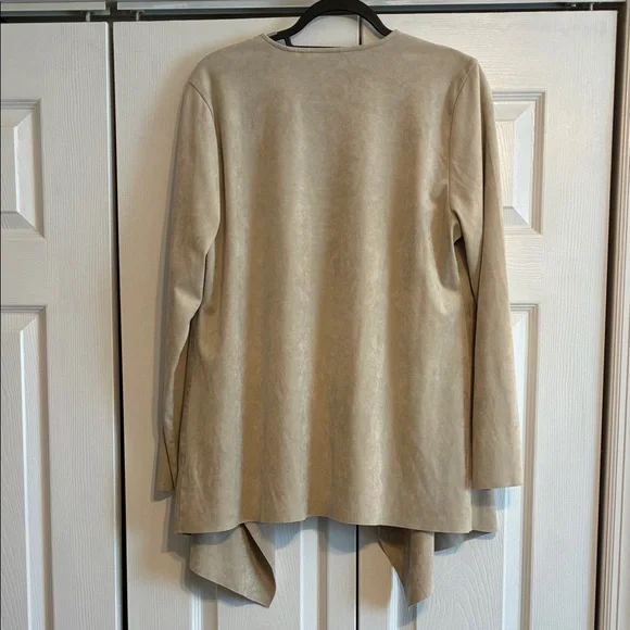 Soft Surroundings Beige Faux Suede Cardigan with Waterfall Front - Picture 6 of 11